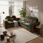 L-Shaped Sectional 6-Seater Sofa with Padded Armrest, Perfect Fabric Corner Sofa 