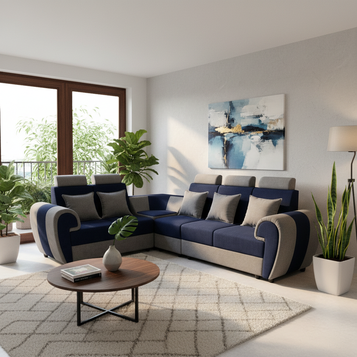 Translation missing: en.L-Shaped Sectional 6-Seater Sofa with Cushion &amp; Padded Armrest, Perfect Faux Leather Fabric Corner 