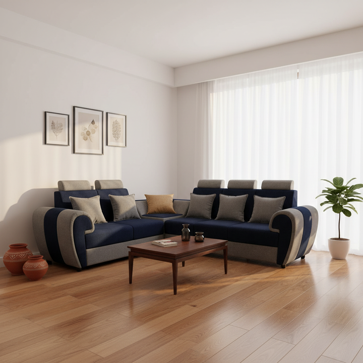 Translation missing: en.L-Shaped Sectional 6-Seater Sofa with Cushion &amp; Padded Armrest, Perfect Faux Leather Fabric Corner 