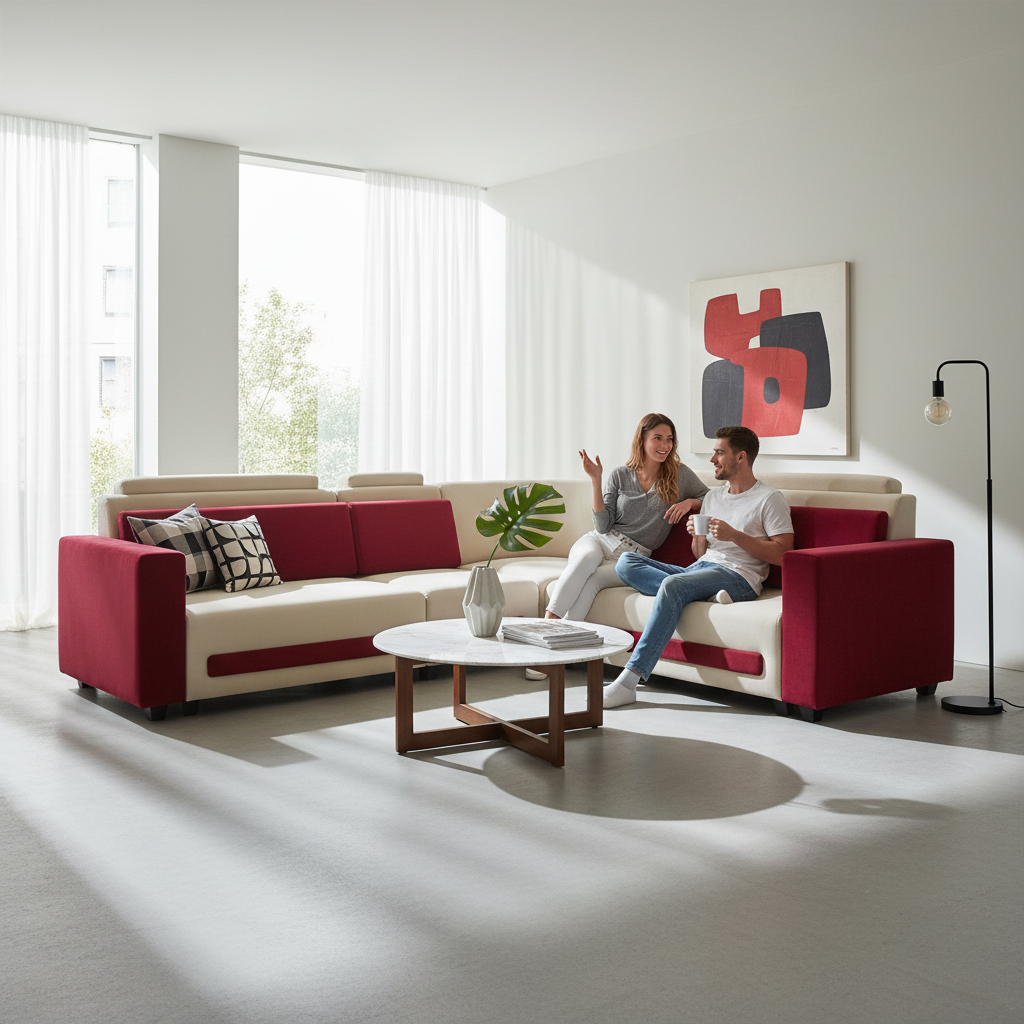 L-Shaped Sectional 6-Seater Sofa Padded Armrest Perfect Fabric Corner Sofa 