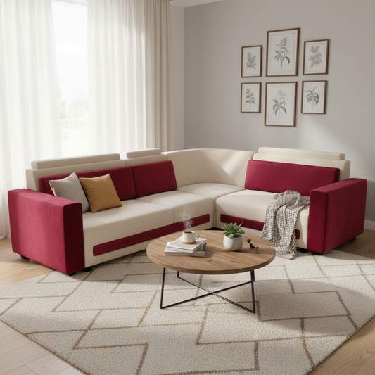 L-Shaped Sectional 6-Seater Sofa Padded Armrest Perfect Fabric Corner Sofa 