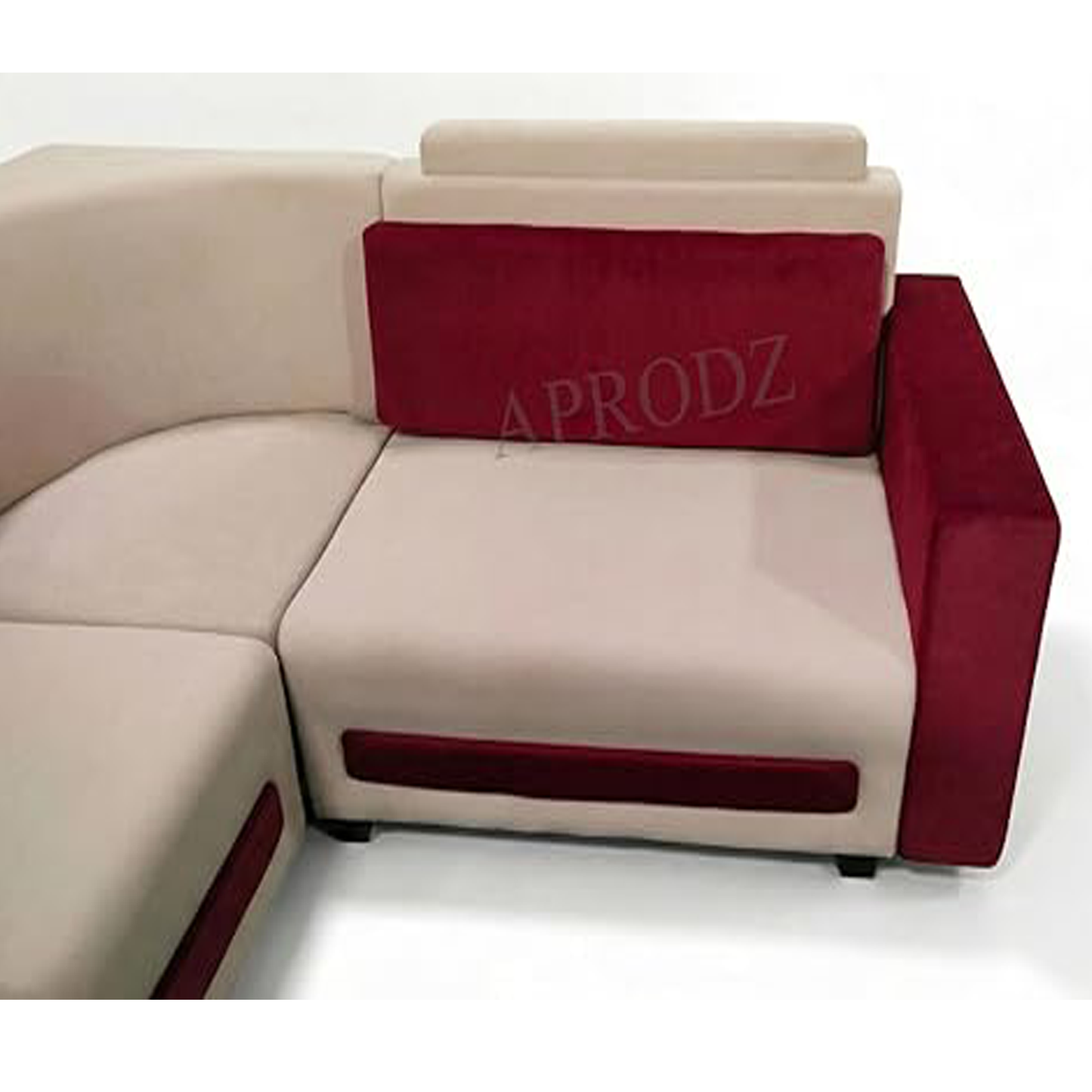 Modern L-Shaped Sectional Sofa, 6-Seater, Maroon and Cream, Contemporary Design 