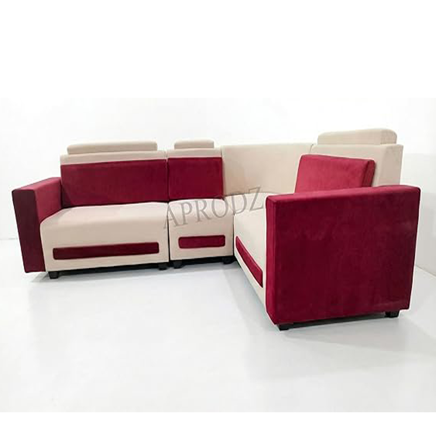 Modern L-Shaped Sectional Sofa, 6-Seater, Maroon and Cream, Contemporary Design 
