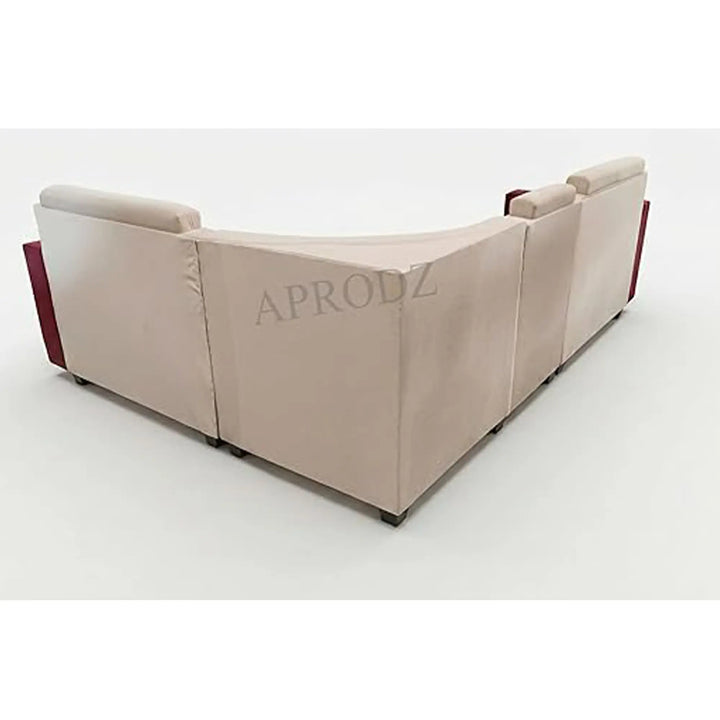Translation missing: en.L-Shaped Sectional 6-Seater Sofa Padded Armrest Perfect Fabric Corner Sofa for Guests Living Room, Drawing Room, Office &amp; Lounge (Maroon/Cream) 