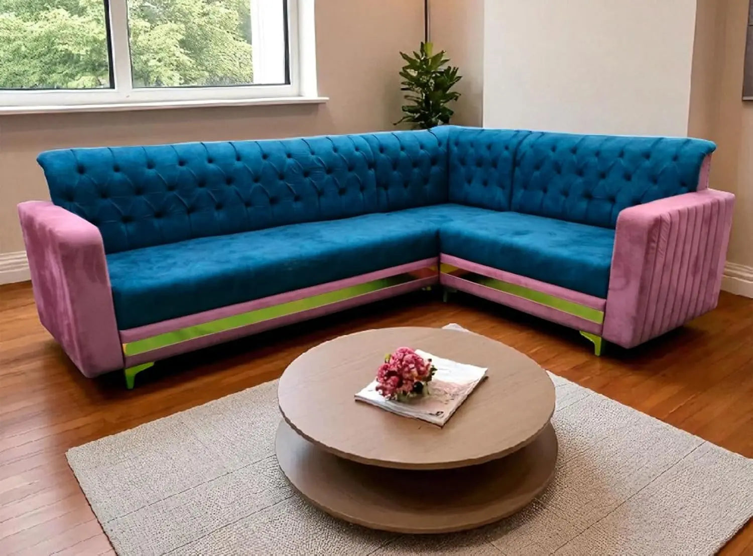 L-Shaped Sofa, Modern Sofa, Velvet Couch, Teal Sofa, Pink Sofa