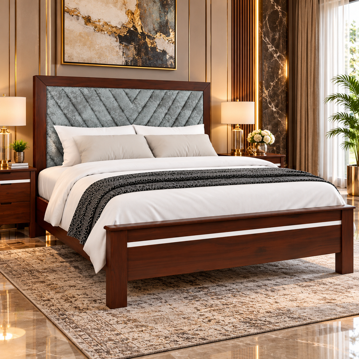Translation missing: en.Sheesham Wood Bed Without Storage | Solid Wood Double Bed | Tufted Upholstered Headboard | Dark Walnut  Bed