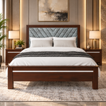 Sheesham Wood Bed Without Storage | Solid Wood Double Bed | Tufted Upholstered Headboard | Dark Walnut  Bed