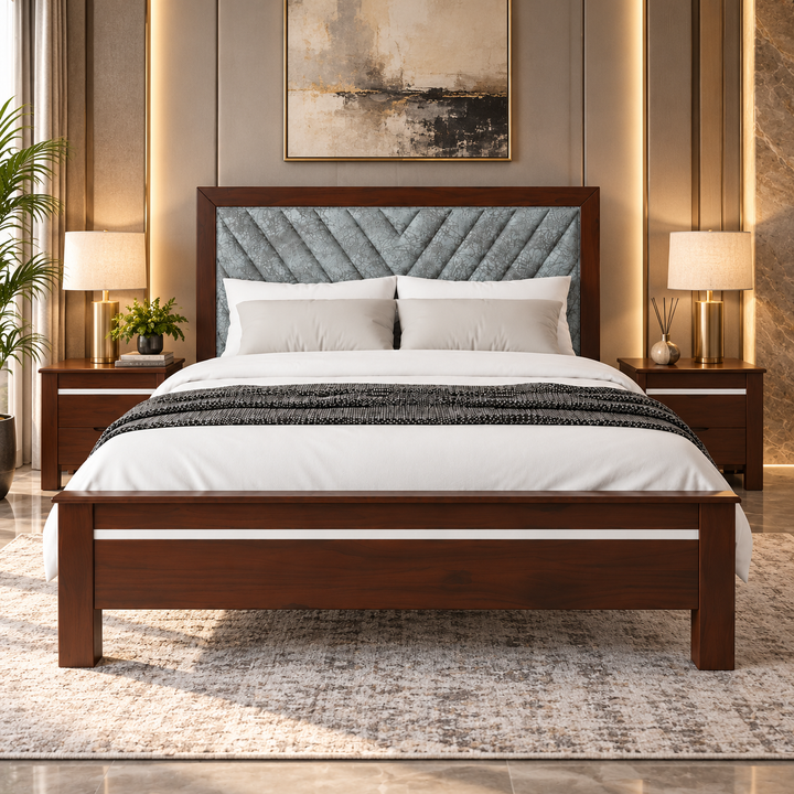 Translation missing: en.Sheesham Wood Bed Without Storage | Solid Wood Double Bed | Tufted Upholstered Headboard | Dark Walnut  Bed