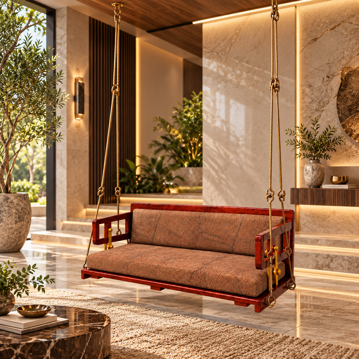 Translation missing: en.Wooden Platform Reversible Swing (Jhula) with Cushions and Chains 