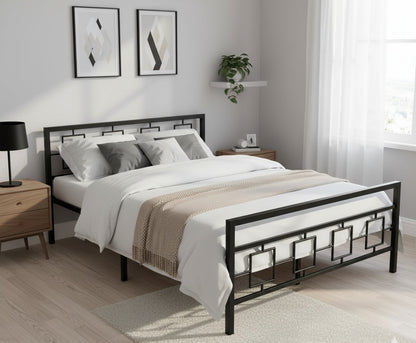 Metal Bed | Metal Bed With Foam Mattress Included | (King, Queen, Single Size with Mattress) (Geometric Design & Geometric Design with Foam) Aprodz