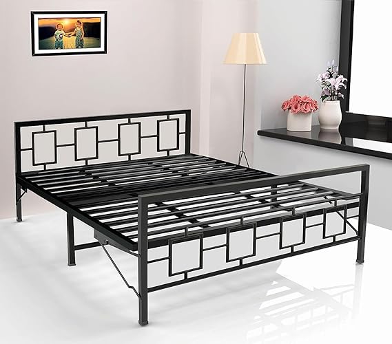 Metal Bed | Metal Bed With Foam Mattress Included | (King, Queen, Single Size with Mattress) (Geometric Design & Geometric Design with Foam) Aprodz