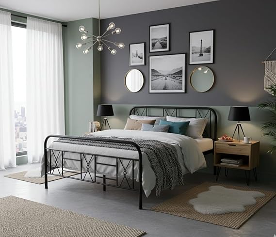 Metal Bed (Geometric Design(A) & Geometric Design(A) With Foam) | Folding Bed No Assembly Required | Powder Coated | King Size & Queen Size) Aprodz