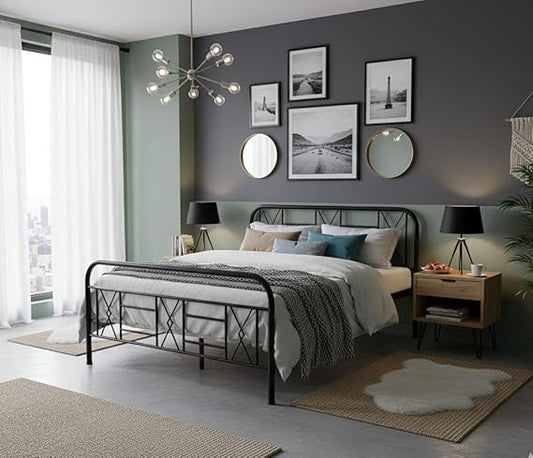 Metal Bed (Geometric Design(A) & Geometric Design(A) With Foam) | Folding Bed No Assembly Required | Powder Coated | King Size & Queen Size) Aprodz