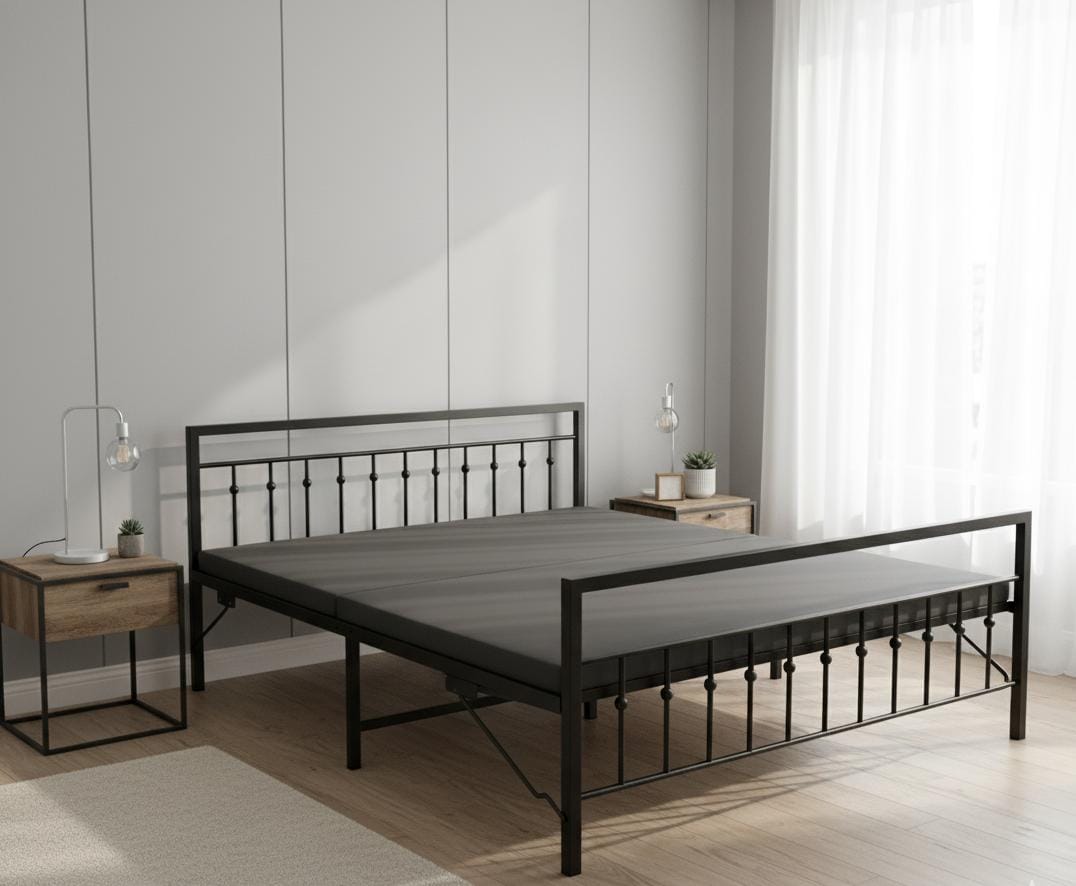 Metal Bed | Victorian Style & Victorian Style with Foam| Folding Bed No Assembly Required | Powder Coated |(King Size & Queen Size) Aprodz