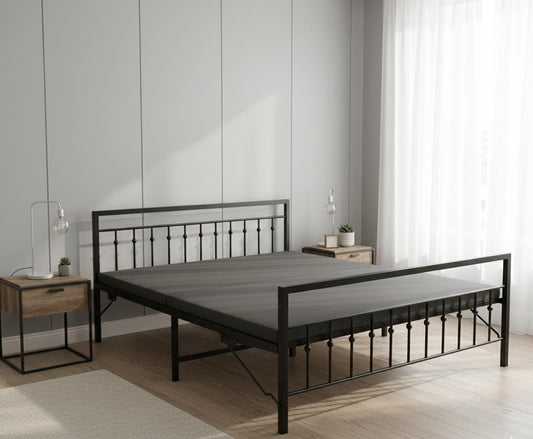 Metal Bed | Victorian Style & Victorian Style with Foam| Folding Bed No Assembly Required | Powder Coated |(King Size & Queen Size) Aprodz