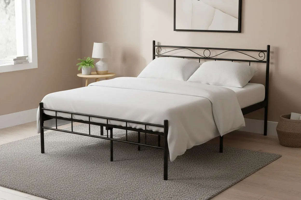 Metal Bed Frame Without Storage – Minimalist & Durable Design | Black Color 