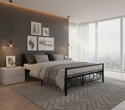 Metal Bed | Metal Bed With Foam Mattress Included | (King, Queen, Single Size with Mattress) (Geometric Design & Geometric Design with Foam)  metal bed