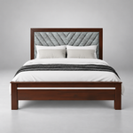 Sheesham Wood Bed Without Storage | Solid Wood Double Bed | Tufted Upholstered Headboard | Dark Walnut  Bed