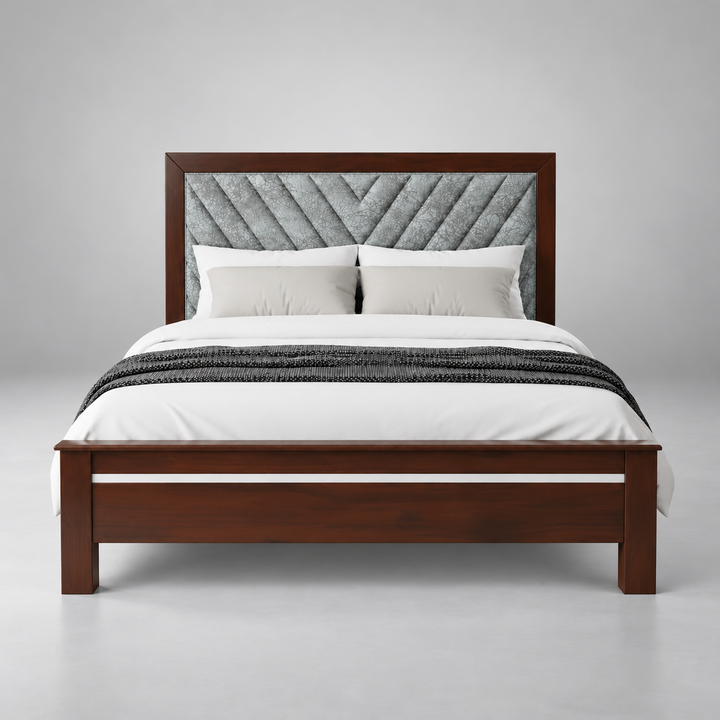 Translation missing: en.Sheesham Wood Bed Without Storage | Solid Wood Double Bed | Tufted Upholstered Headboard | Dark Walnut  Bed