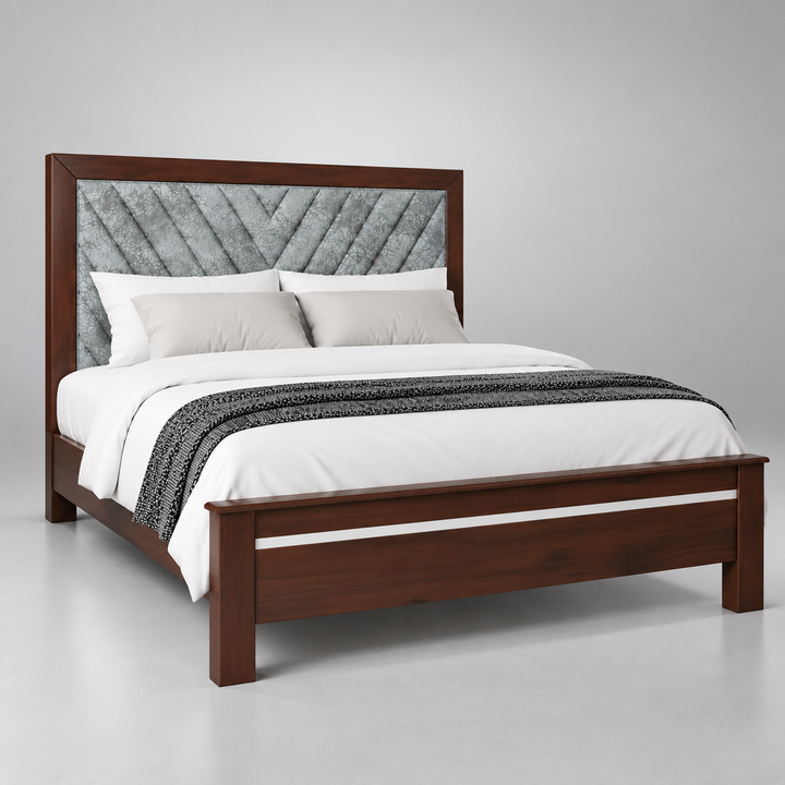 Translation missing: en.Sheesham Wood Bed Without Storage | Solid Wood Double Bed | Tufted Upholstered Headboard | Dark Walnut  Bed