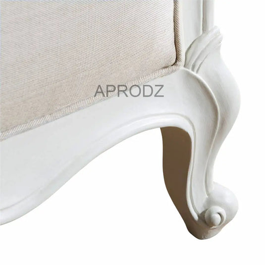 Translation missing: en.Mango Wood Upholstered Bed | Solid Wood Bed with Linen Beige Fabric &amp; White Finish 