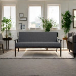 Mango Wood and Upholstered 3 Seater Sofa for Living Room Home Office Furniture | (Upholstered - Light Grey Velvet + Espresso) 