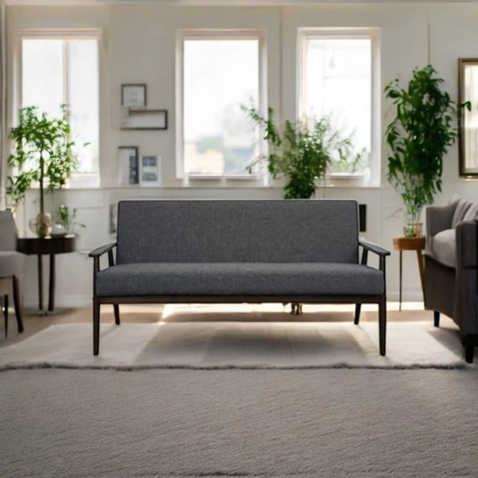 Translation missing: en.Mango Wood and Upholstered 3 Seater Sofa for Living Room Home Office Furniture | (Upholstered - Light Grey Velvet + Espresso) 