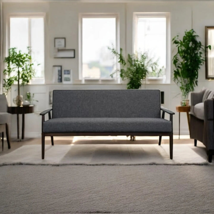 Translation missing: en.Mango Wood and Upholstered 3 Seater Sofa for Living Room Home Office Furniture | (Upholstered - Light Grey Velvet + Espresso) 