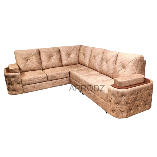 Translation missing: en.7-Seater Sofa with Padded Armrest, Premium Faux Leather Fabric Corner Sofa for Guests, Living Room, Drawing Room, Office &amp; Lounge (Beige) 