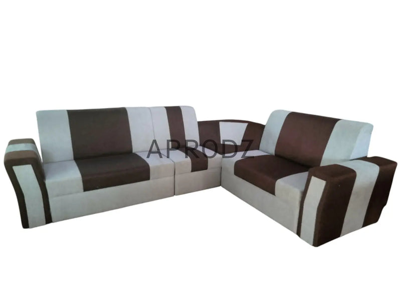 L-Shaped Sectional 7-Seater Sofa with Padded Armrest Perfect Fabric Corner Sofa for Guests Living Room, Drawing Room, Office & Lounge (Brown/Grey) 