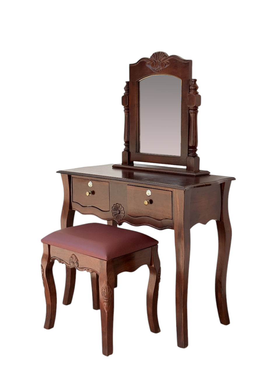 Wooden Antique Dressing Table with Stool – Elegant Makeup Vanity with Storage for Living Room, Bedroom & Home Décor (White Finish)