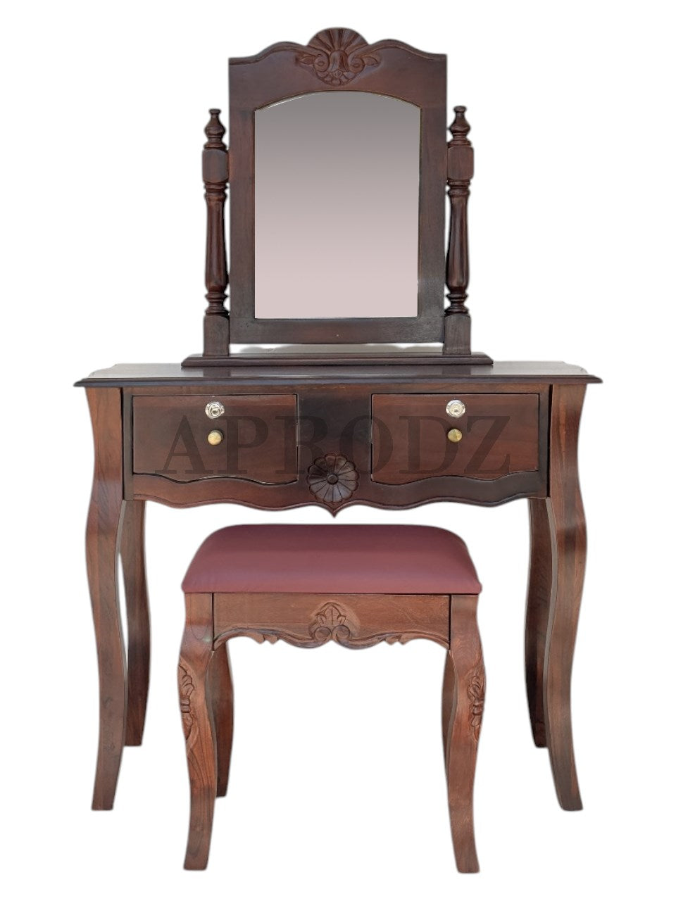 Dressing Table with Mirror and Stool | Sheesham Wood Stylish Wooden Vanity | Compact Design Durable Elegant Bedroom Furniture Makeup Organizer Home Decor (Brown)