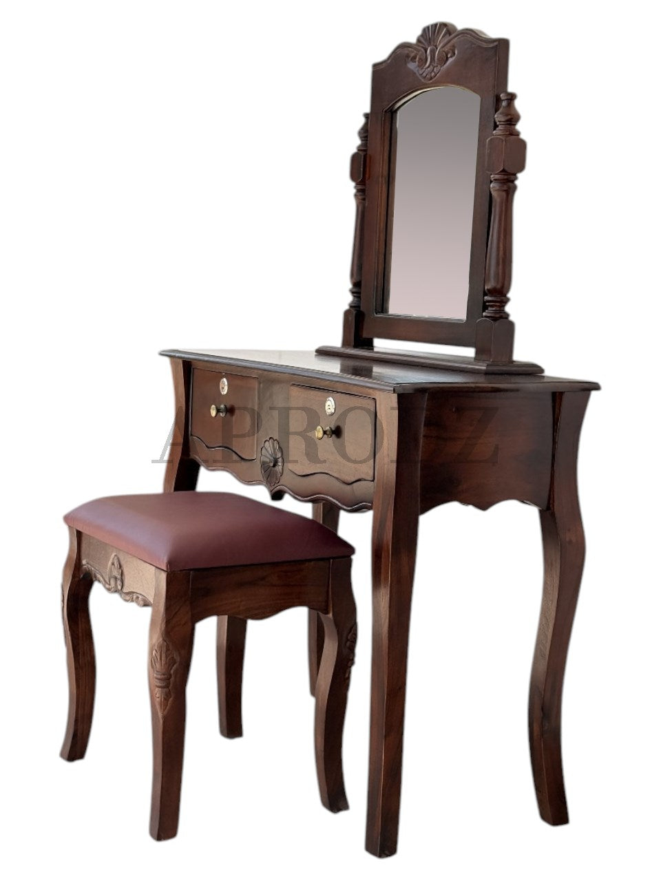 Dressing Table with Mirror and Stool | Sheesham Wood Stylish Wooden Vanity | Compact Design Durable Elegant Bedroom Furniture Makeup Organizer Home Decor (Brown)