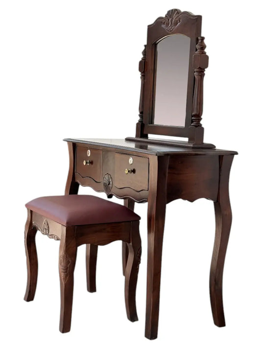 Translation missing: en.Wooden dressing table Table with Stool – Elegant Makeup Vanity with Storage for Living Room, Bedroom &amp; Home Décor (White Finish) 