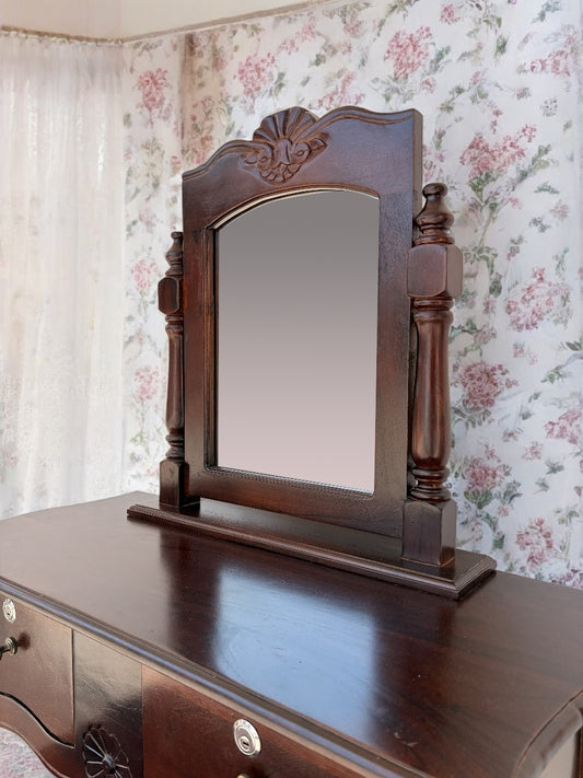 Wooden Antique Dressing Table with Stool – Elegant Makeup Vanity with Storage for Living Room, Bedroom & Home Décor (White Finish)