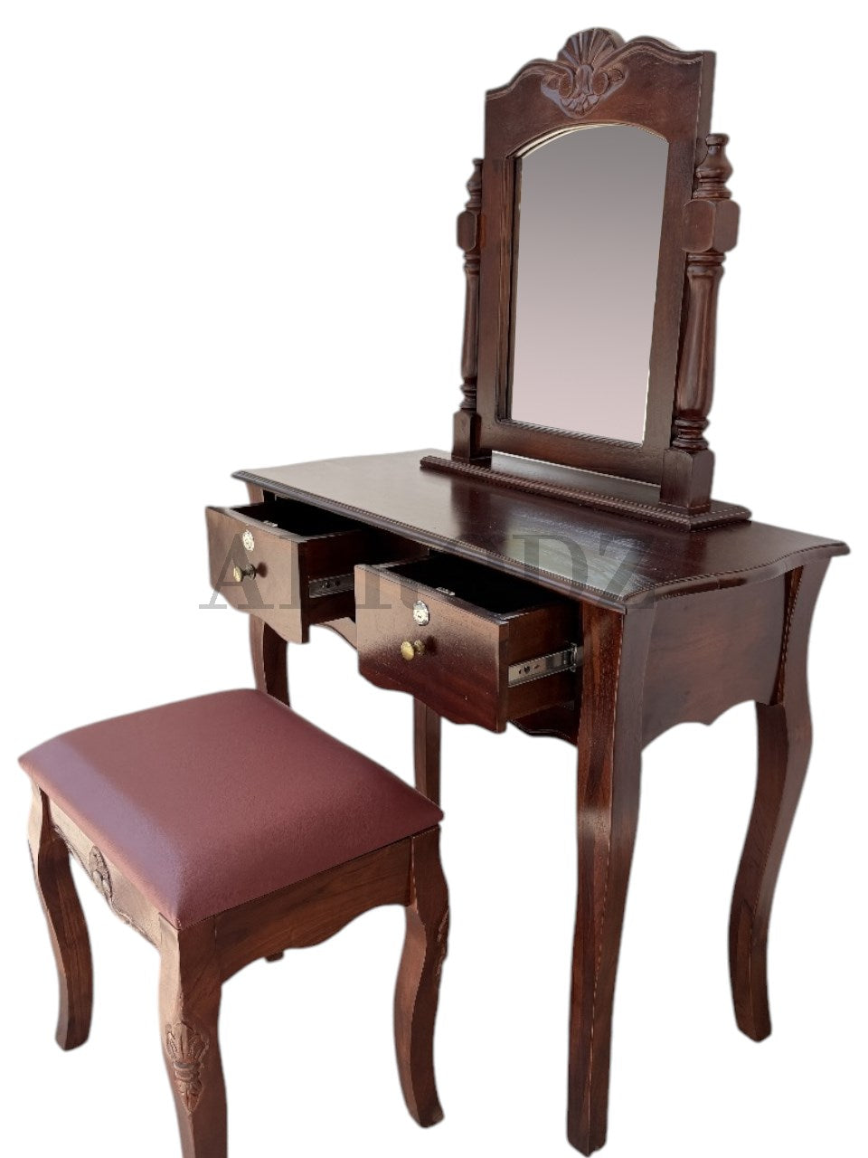 Dressing Table with Mirror and Stool | Sheesham Wood Stylish Wooden Vanity | Compact Design Durable Elegant Bedroom Furniture Makeup Organizer Home Decor (Brown)