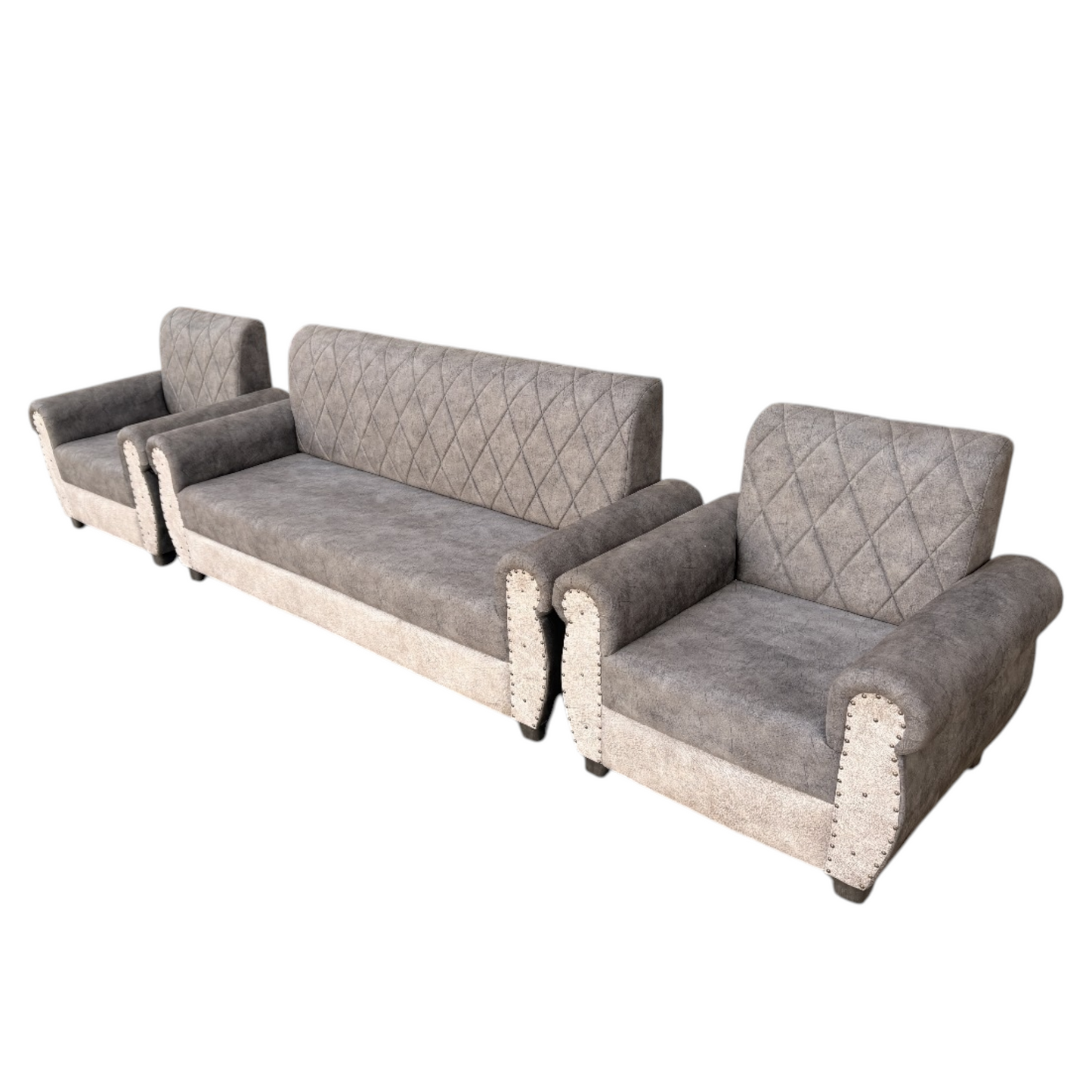 Sofa | Wood Frame Suede Fabric 40D Foam Cushion | Comfortable, Durable, Stylish & Modern for Living Room Furniture | Compact Design Lounge Seat Relaxation (Light Grey + Beige 3) 