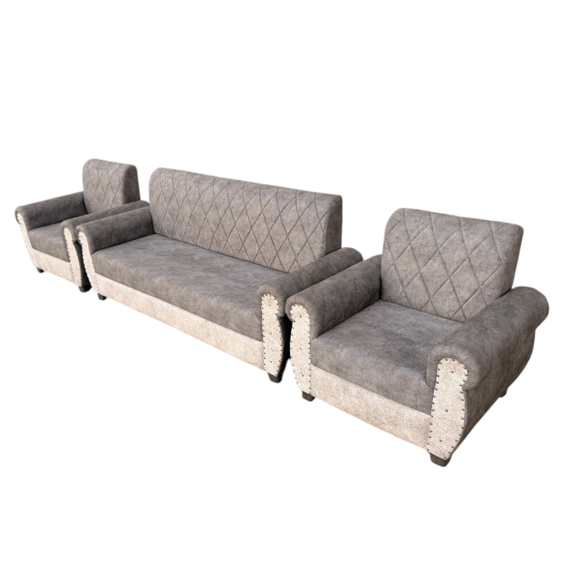 Sofa | Wood Frame Suede Fabric 40D Foam Cushion | Comfortable, Durable, Stylish & Modern for Living Room Furniture | Compact Design Lounge Seat Relaxation (Light Grey + Beige 3) 