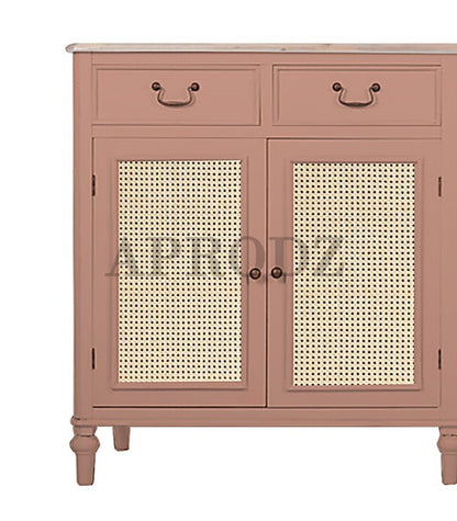 Cabinet with Cane | Front 4 Drawers 2 Shelves | Mango Wood Storage Organizer Rustic Durable Stylish Wooden Furniture Compact Design Home Decor
