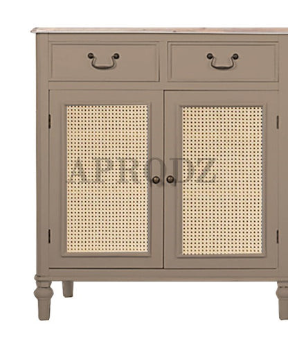 Cabinet with Cane | Front 4 Drawers 2 Shelves | Mango Wood Storage Organizer Rustic Durable Stylish Wooden Furniture Compact Design Home Decor