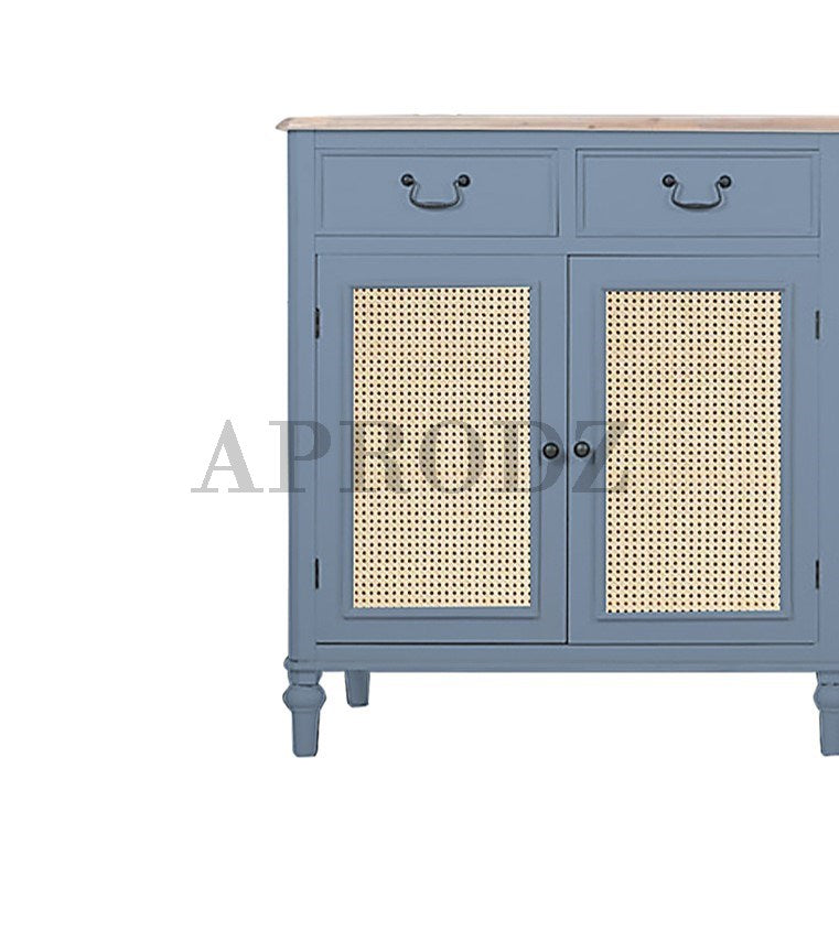 Cabinet with Cane | Front 4 Drawers 2 Shelves | Mango Wood Storage Organizer Rustic Durable Stylish Wooden Furniture Compact Design Home Decor