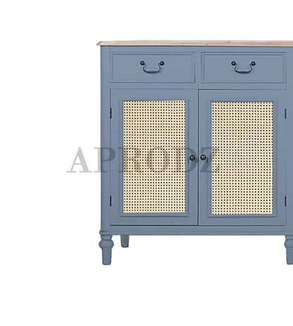 Cabinet with Cane | Front 4 Drawers 2 Shelves | Mango Wood Storage Organizer Rustic Durable Stylish Wooden Furniture Compact Design Home Decor