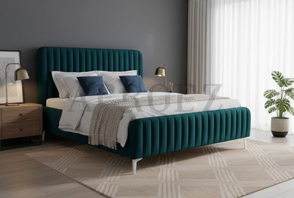 Fluted Velvet Upholstered Bed – Premium Platform Bed with Metal Feet & Luxurious Comfort for Bedroom & Home