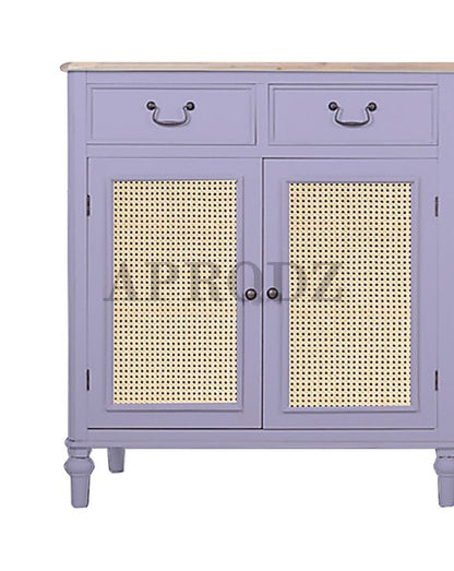 Cabinet with Cane | Front 4 Drawers 2 Shelves | Mango Wood Storage Organizer Rustic Durable Stylish Wooden Furniture Compact Design Home Decor