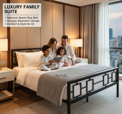 Metal Bed | Metal Bed With Foam Mattress Included | (King, Queen, Single Size with Mattress) (Geometric Design & Geometric Design with Foam) Aprodz