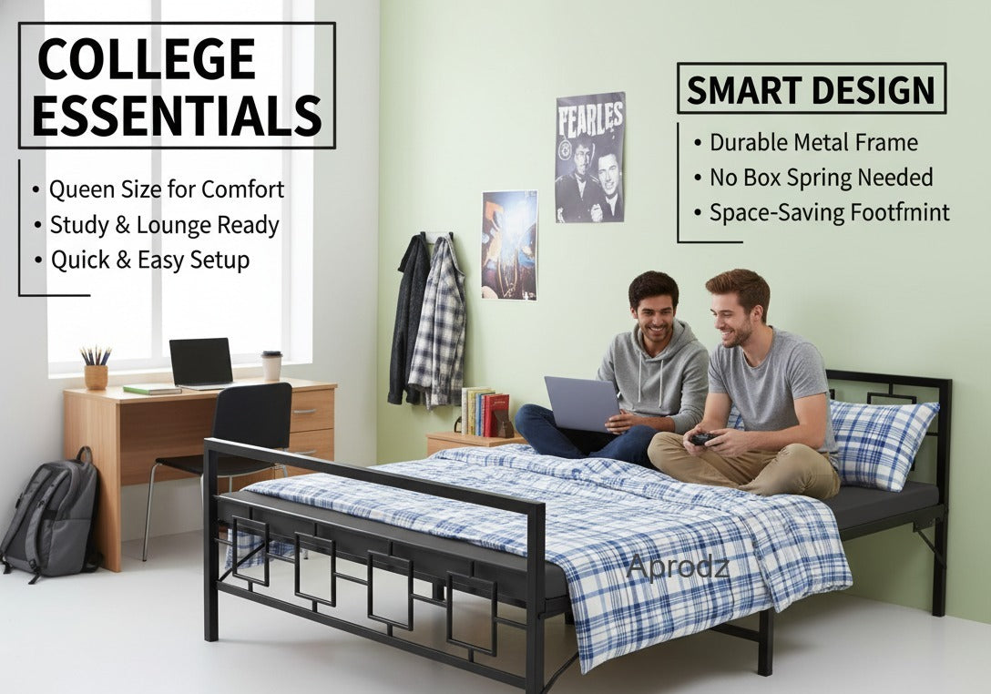 Metal Bed | Metal Bed With Foam Mattress Included | (King, Queen, Single Size with Mattress) (Geometric Design & Geometric Design with Foam) Aprodz