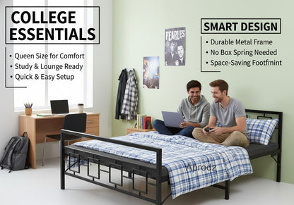 Metal Bed | Metal Bed With Foam Mattress Included | (King, Queen, Single Size with Mattress) (Geometric Design & Geometric Design with Foam) Aprodz