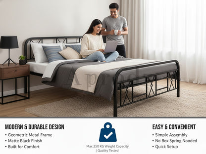 Metal Bed (Geometric Design(A) & Geometric Design(A) With Foam) | Folding Bed No Assembly Required | Powder Coated | King Size & Queen Size) Aprodz
