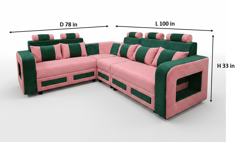 L-Shaped Sectional 6-Seater Sofa with Padded Armrest, Perfect Fabric Corner Sofa 