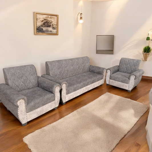 Sofa | Wood Frame Suede Fabric 40D Foam Cushion | Comfortable, Durable, Stylish & Modern for Living Room Furniture | Compact Design Lounge Seat Relaxation (Light Grey + Beige 3)